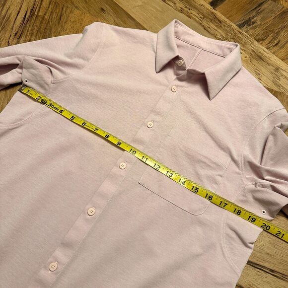 Lululemon Commission Shirt Mens M Pink Stretch Travel Button Down Hidden Pocket - Picture 8 of 10